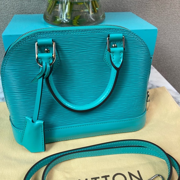 NWOT Brand New Authentic Louis Vuitton LV Blue Aqua BB Epi Alma Satchel Bag - Picture 2 of 11